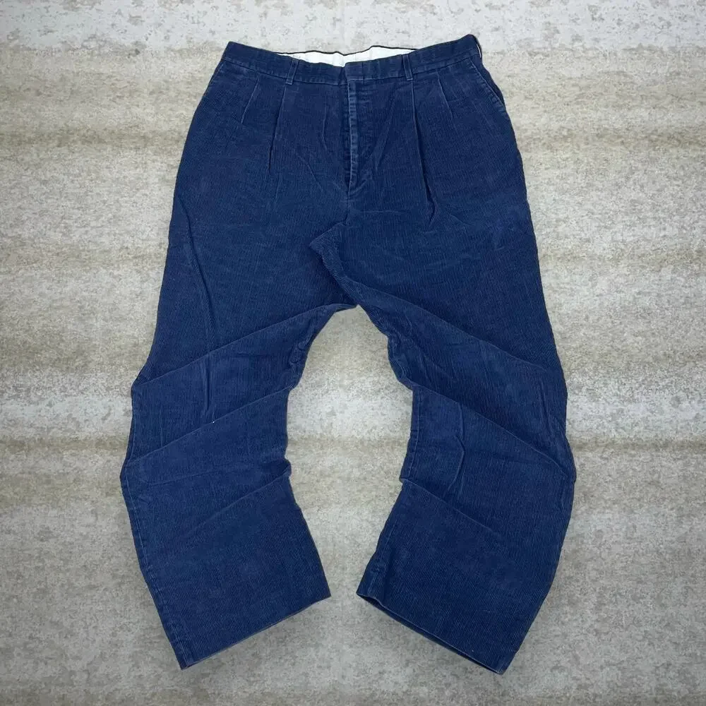 Vintage 90s Reed St James Corduroy Pants 38x32 Baggy Wide Leg Navy Blue Cotton
